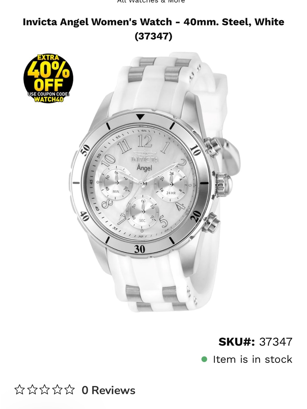 Invicta White and Silver Chronograph Watch